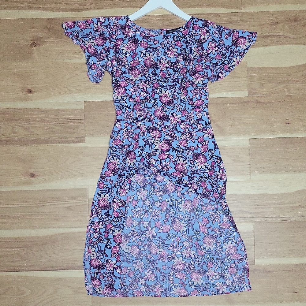 French Connection Pink and Blue Flutter Sleeve Sundress
